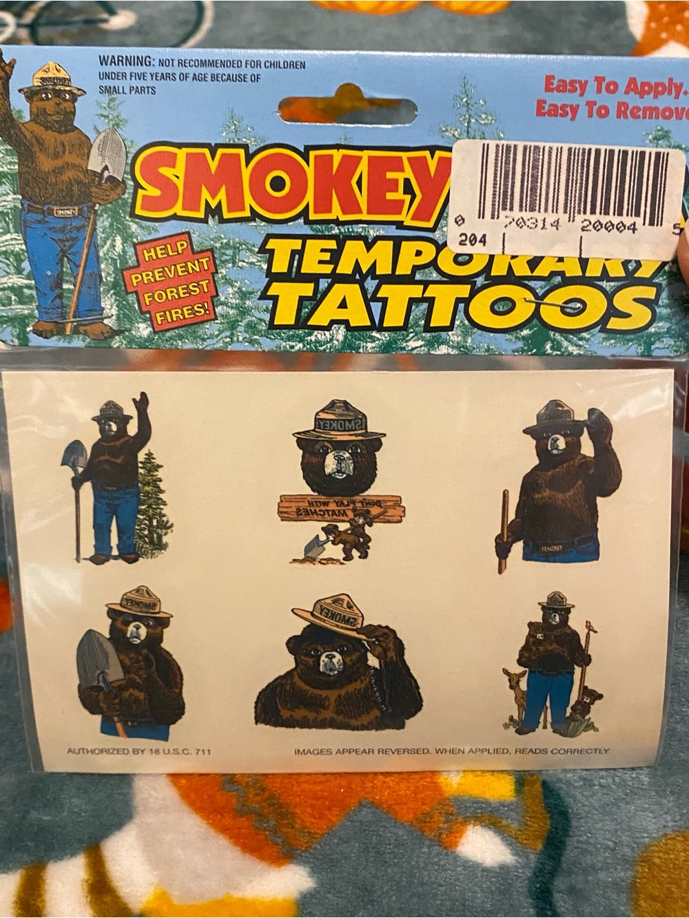 Vintage 1990s Smoky the Bear Temporary Tattoos